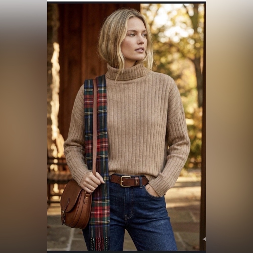 Polo Lauren Ralph Lauren Washable Cashmere Turtleneck Sweater Ribbed Size Medium